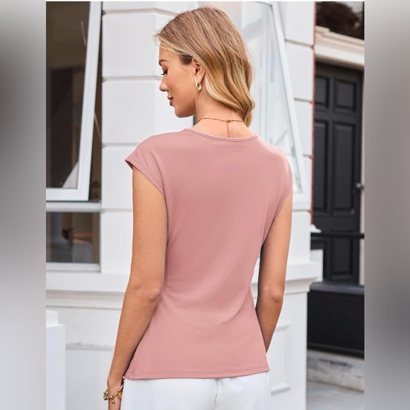 Grace Karin Mauve Tie-Front Cap Sleeve Blouse ~ Dusty Rose~Size Medium - Picture 6 of 16